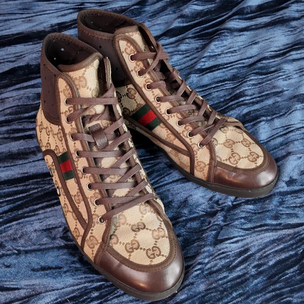 Gucci high top monogram sneaker, size 7.5 but fits US 9.